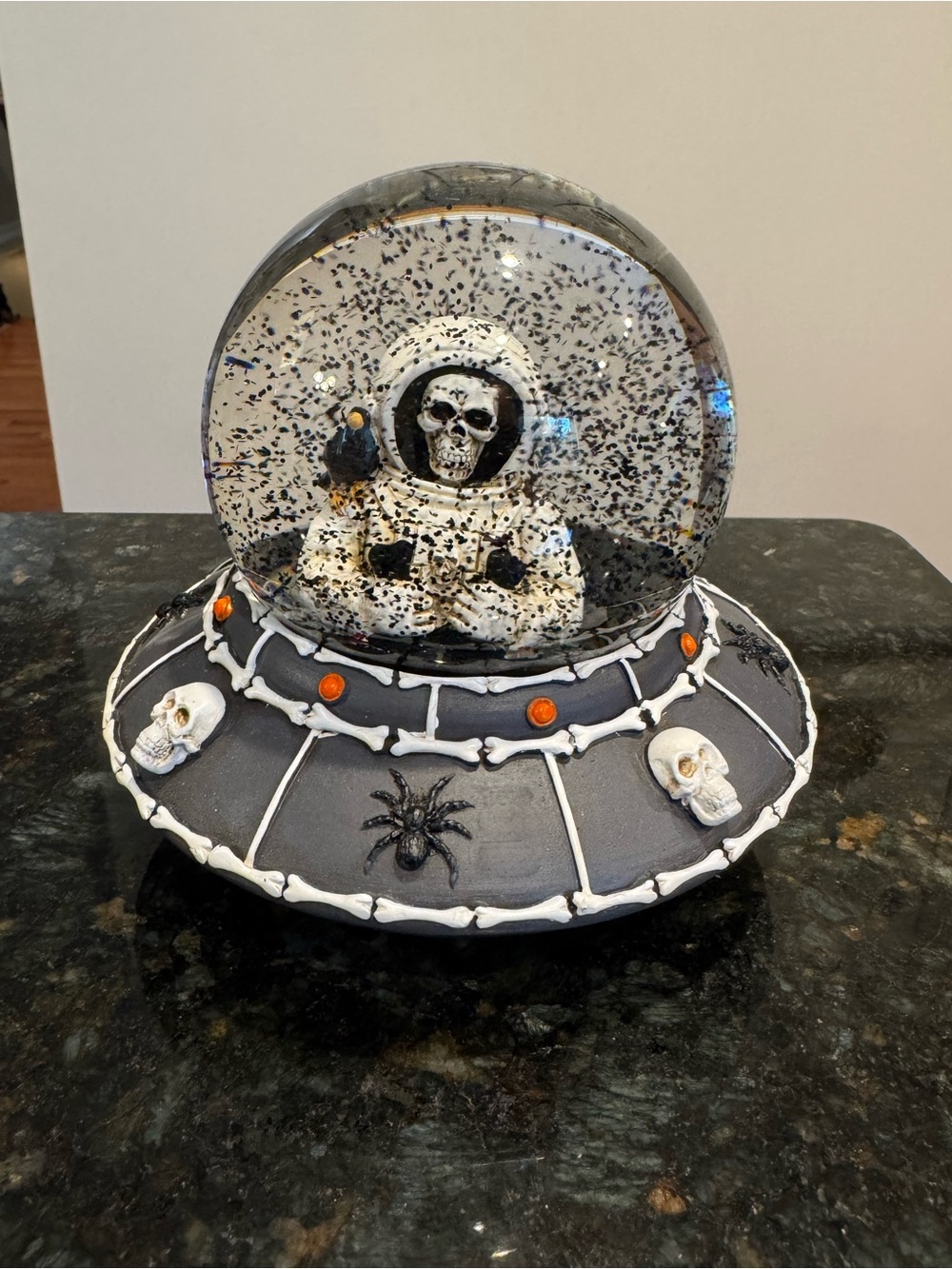Halloween Skeleton Astronaut Snow Globe Flying Saucer UFO Skulls Spiders NEW